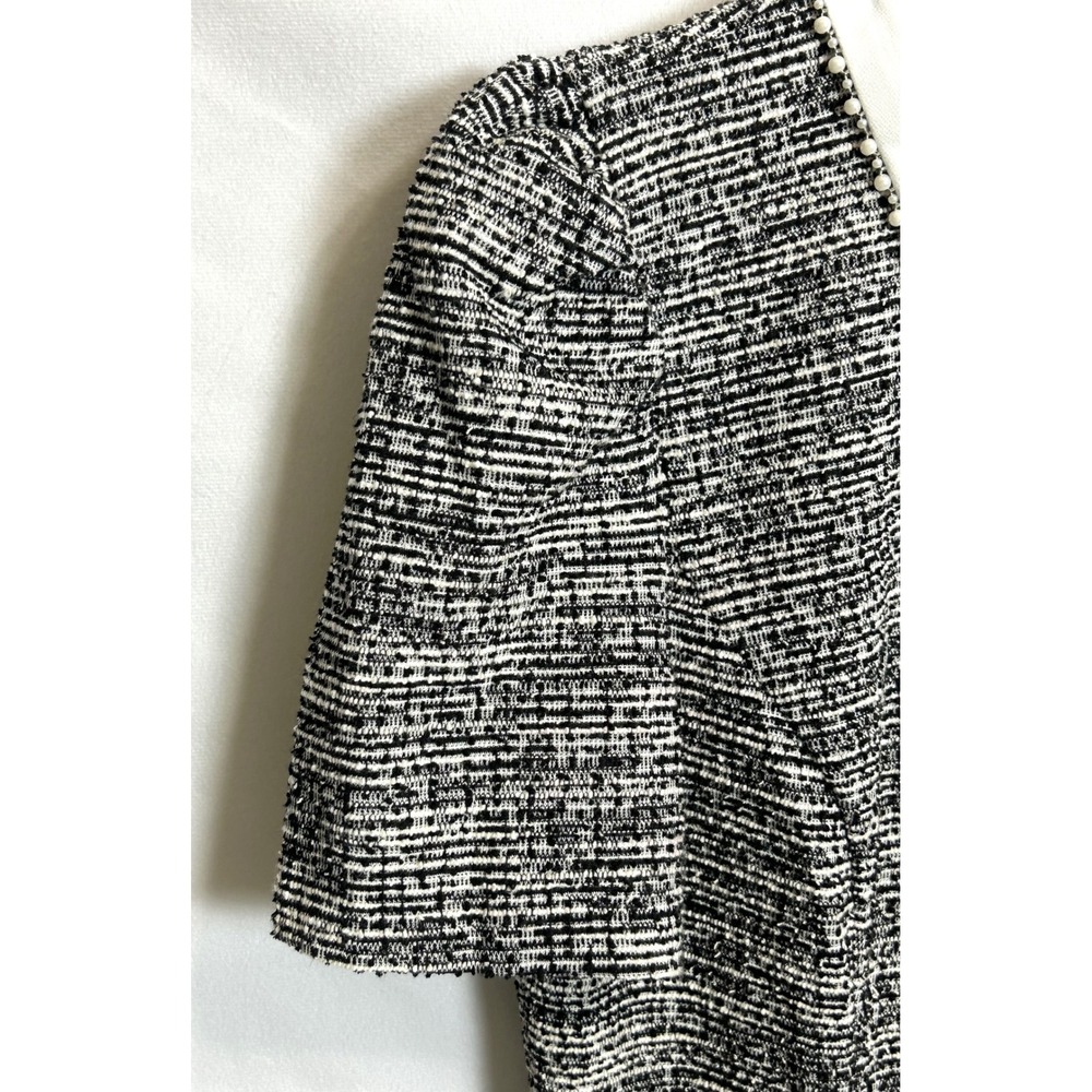 Karl Lagerfeld Paris Tweed Mini Dress Black Whte Faux Pearl Short Puff Sleeve 12 - Picture 15 of 16